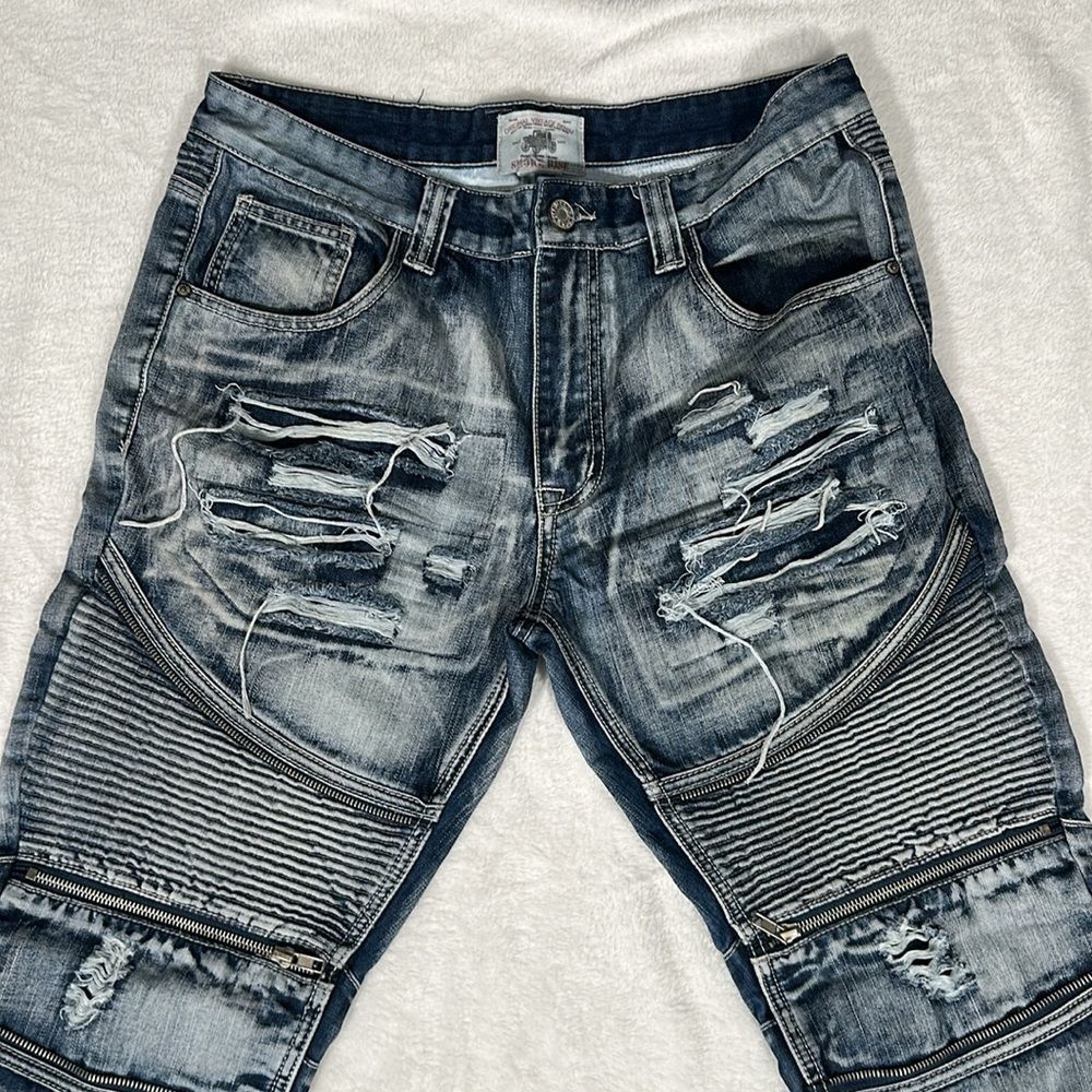 Smoke Rise Original Vintage Denim Men's Distressed Washed Blue Jeans Size 34 - Picture 4 of 6